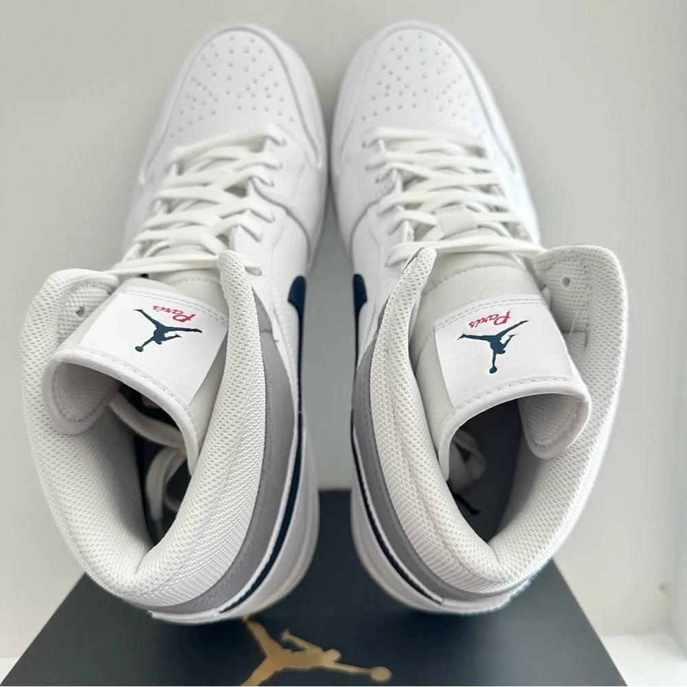 NIB Air Jordan 1 Men’s Mid Paris White Midnight Navy Sneakers Shoes Size 14